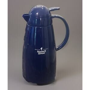 VTG Maxwell House Blue Carafe Thermos Glass Lined Coffee Pot Tea Insulated NICE!